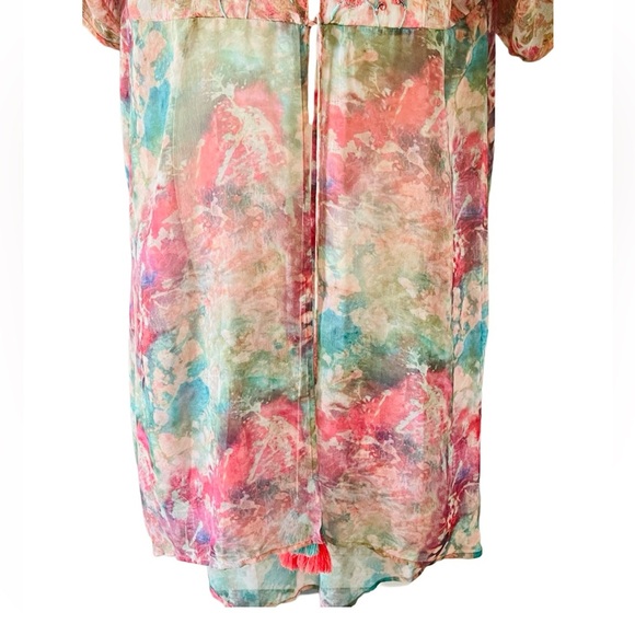 Soft Surroundings Watercolor Beaded Long Cardigan Topper Size L Colorful Beachy - Picture 5 of 13